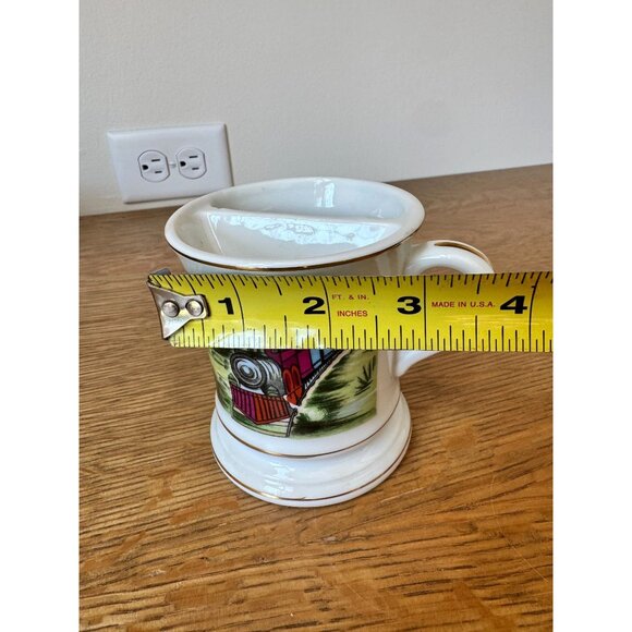 Vintage Train Motif Mustache Shaving Mug Porcelain Made In Japan Antique 4 Inche - Picture 9 of 9